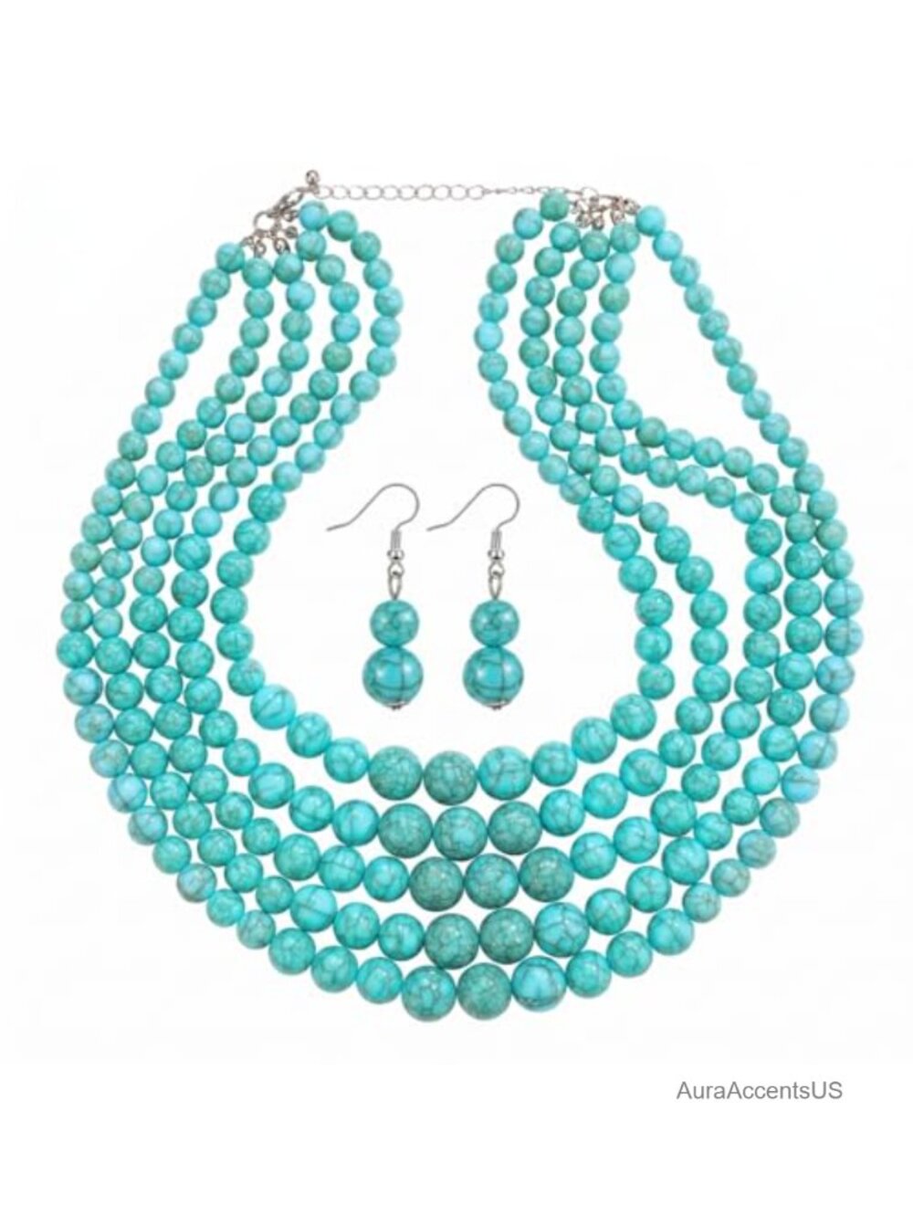 Chunky Beaded Layered Necklace Earrings Set Boho Western Jewelry